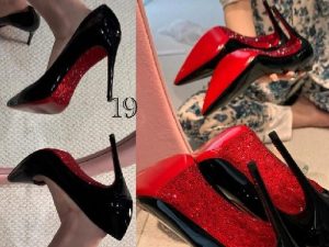 oyeonlinestore ladies black tall hill Chic Black Stiletto Pumps with Red Glitter Sole